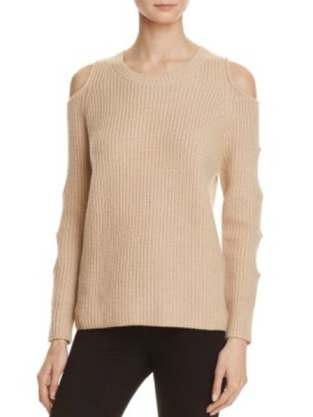 Zoe Jordan Galileo Jewel Neck Cold Shoulder Wool Sweater Cutouts Beige S M ?